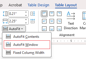 Autofit Window option on ribbon in Word